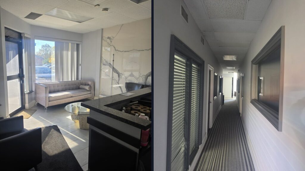 Reception lounge and hallway at the Mississauga airport taxi branch