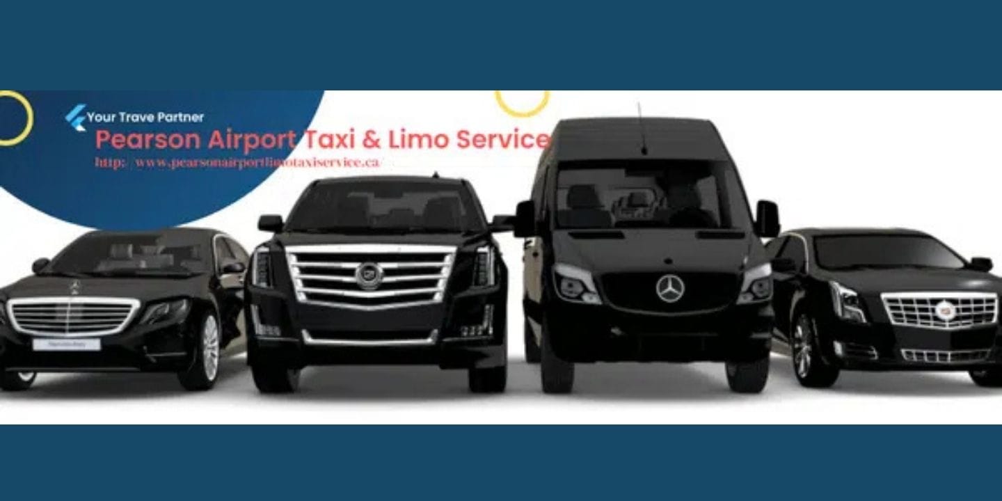 Front view of the Pearson Airport Limousine and Taxi Service fleet including sedans, SUVs and vans