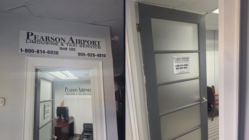 Pearson Airport taxi Mississauga office entrance at Unit 102