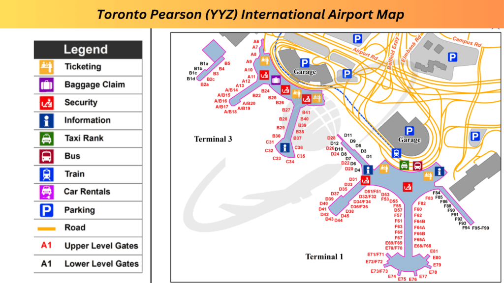 toronto airport map terminal 1 & terminal 3